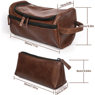 Flexibility Brown Hanging Toiletry Makeup Bag For Women Pu Mens Leather Shave Bag