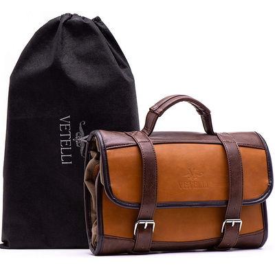 Leather Hanging Leather Toiletry Bag For Men Fantastic Gift Orange Brown