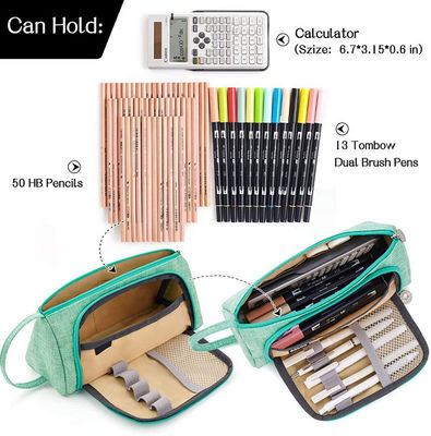Multi Slot Large Capacity Pen Bag Zipper Big Capacity Pencil Case  Mint Green