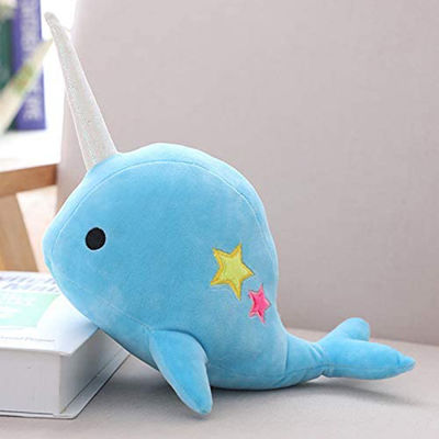 Cute Blue Teal Narwhal Stuffed Animal Plush Toy Adorable Soft Whale Narwhal