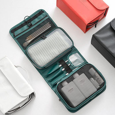 PU Hanging Toilet Bag , Portable Travel Cosmetic Bag Waterproof Zipper Organizer