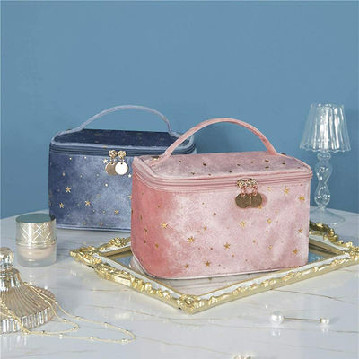Velvet Cosmetic Makeup Bags 8x5.5x5.1 Inch With Handle Brush Holder