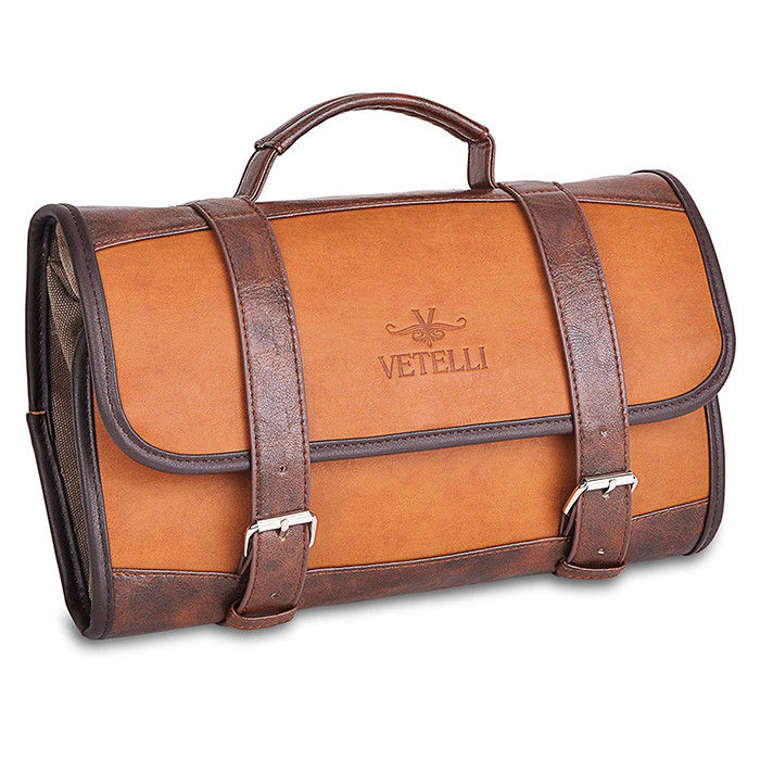 Leather Hanging Leather Toiletry Bag For Men Fantastic Gift Orange Brown