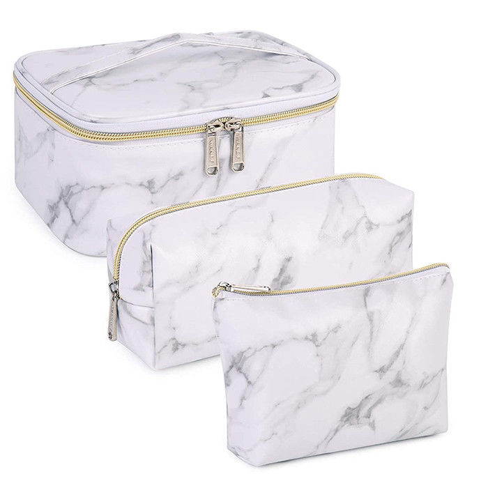 Portable Travel Makeup Bag Organizer Marble White Water Resistant Toiletry Bag